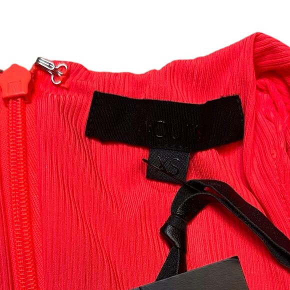 H:ours Neon Coral Ribbed Bodycon Mini Dress XS NWT Curve Hem Zip Back - Picture 4 of 6